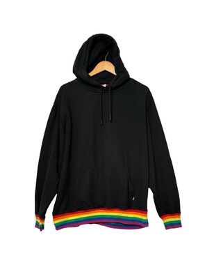 TomboyX Hoodie Black w/ Rainbow Trim 100% Cotton Sweatshirt XL